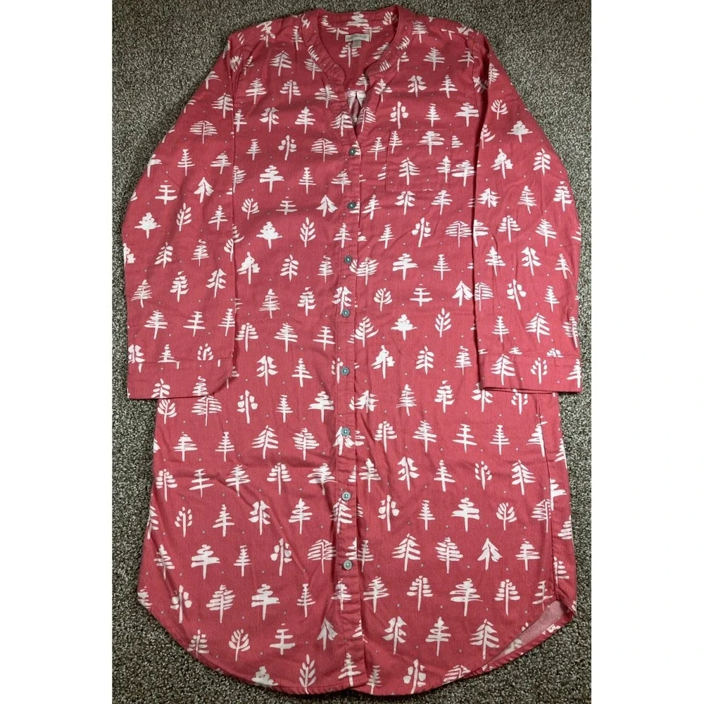 Garnett Hill Red Nightgown w/Pine Trees‎ Women's Size Medium Organic Pima Cotton